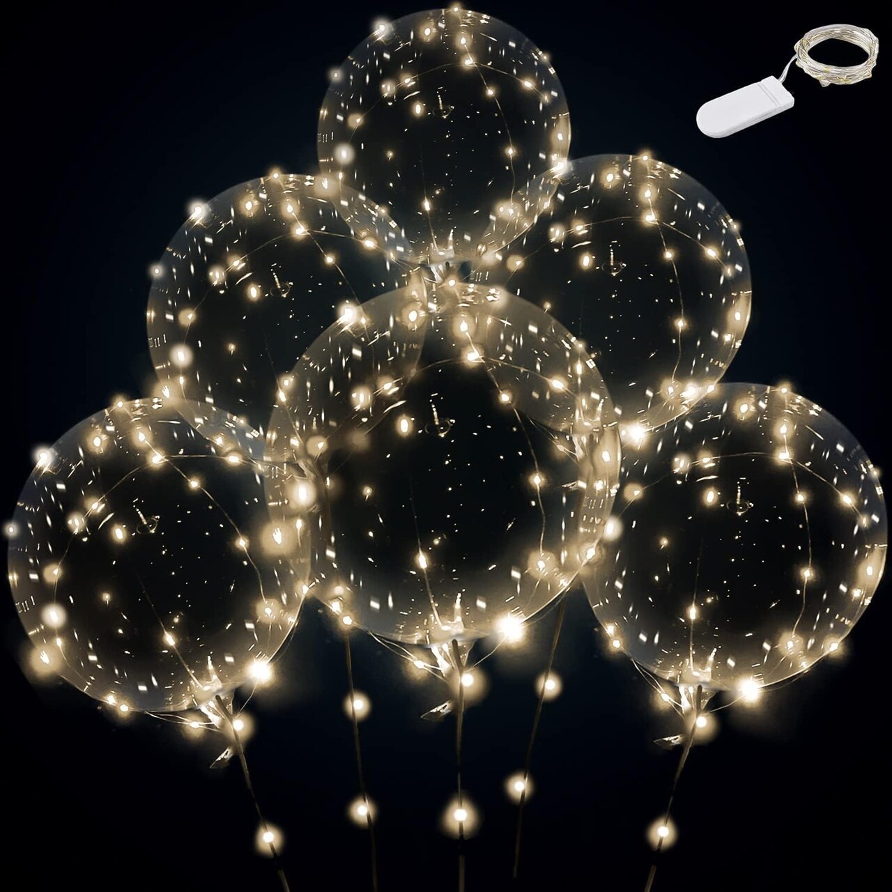 Warm White LED Bobo Balloons Set (6 Pack), Clear Light Up Bubble Balloons with String Lights – Glow Party Decorations for Birthday, Wedding, Anniversary & Celebrations